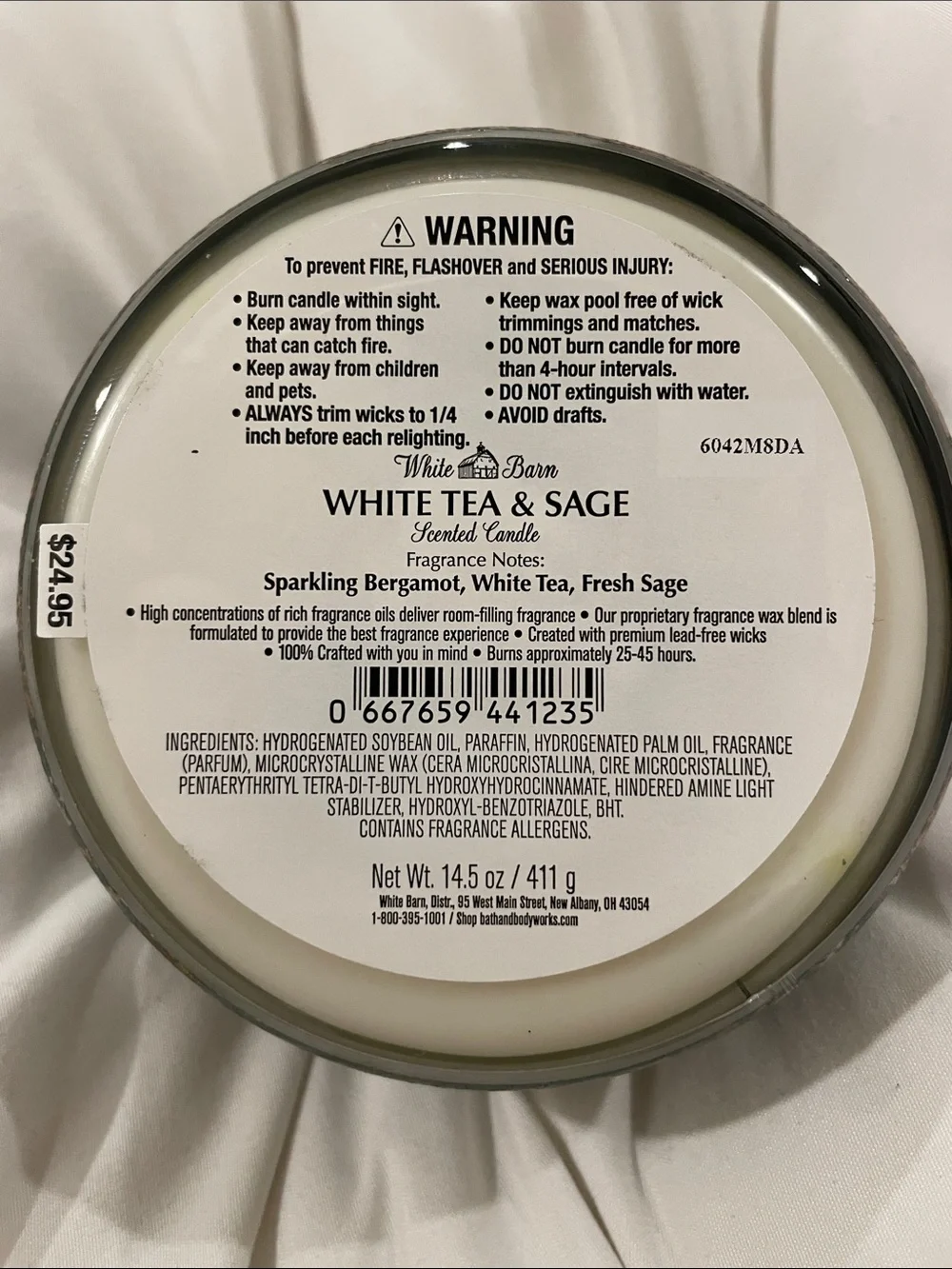 White Barn White Tea & Sage 3 Wick Candle